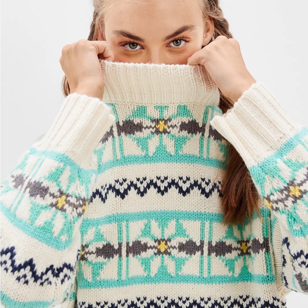 American Eagle Fair Isle oversized Mock Neck Sweater
